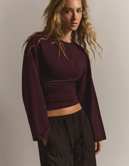 Bershka Футболка с длинными рукавами и сборкой