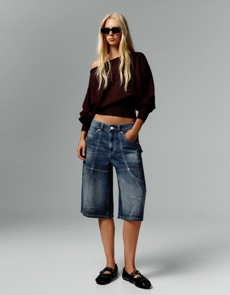 Bershka Удлиненные джинсовые шорты с карманами купить с доставкой.