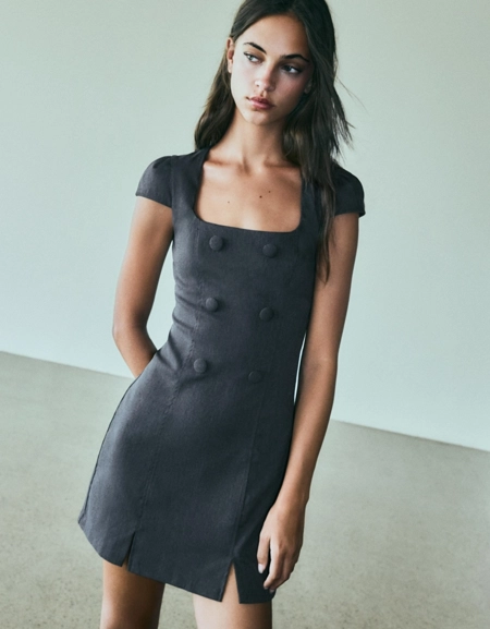Bershka Мини-платье с короткими рукавами и пуговицами