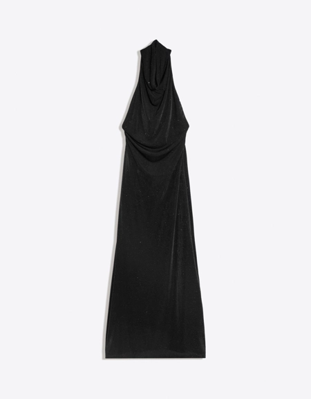 Bershka Длинное платье с блестками и горловиной халтер купить с доставкой.