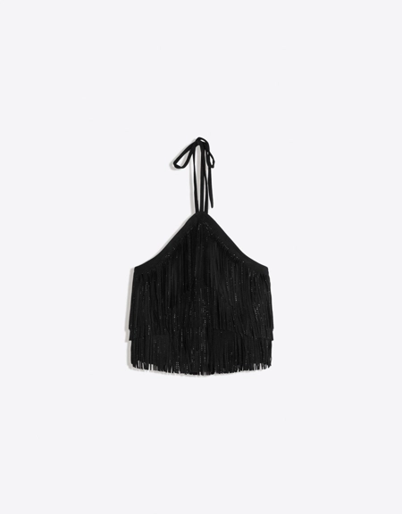 Bershka Топ с бахромой и горловиной халтер, блестящая отделка купить с доставкой.