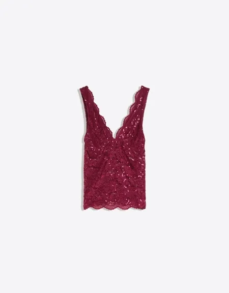 Топ с V-образным вырезом, кружевом и пайетками- Заказать в России
