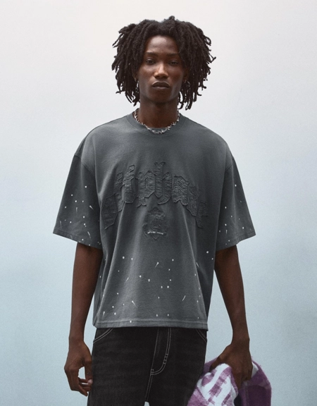 Bershka Футболка, короткие рукава, бокси, эффект потертости