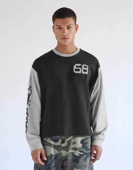 Bershka Футболка с длинными рукавами, рифленая, с принтом