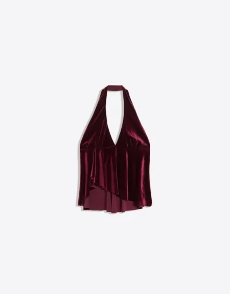 Bershka Топ с горловиной халтер из бархата