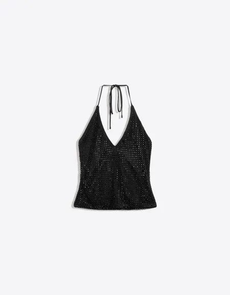 Bershka Топ с горловиной халтер и эффектом стразы