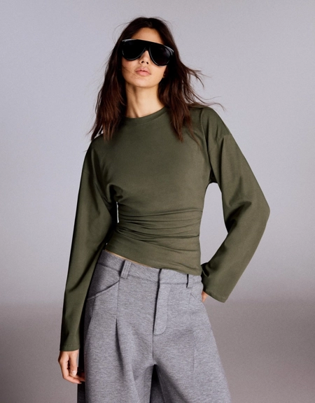 Bershka Футболка с длинными рукавами и сборкой