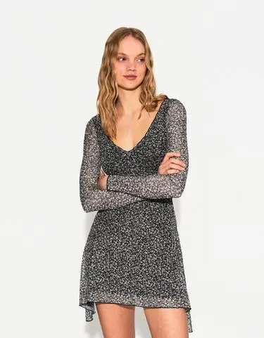LONG SLEEVE MINI PRINT DRESS