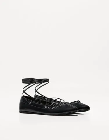 LACE-UP BALLET FLATS