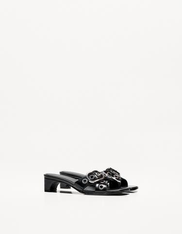 High-heel mule sandals with buckle