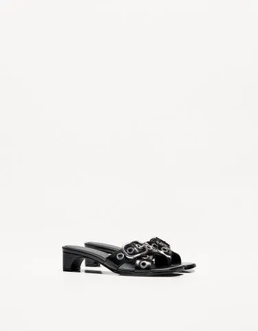 HIGH-HEEL MULE SANDALS WITH BUCKLE