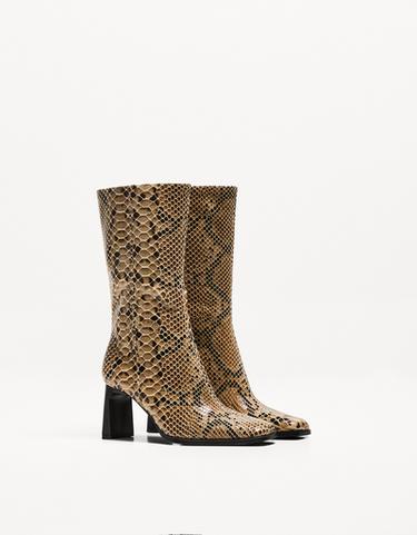 Mid-calf animal print high-heel boots
