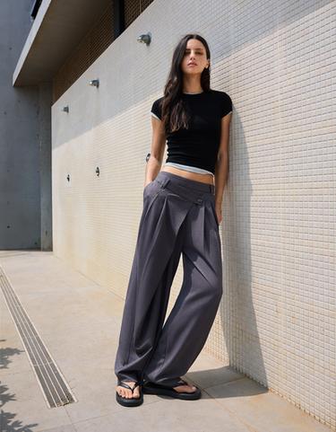 Bershka Брюки с поясом на запахе