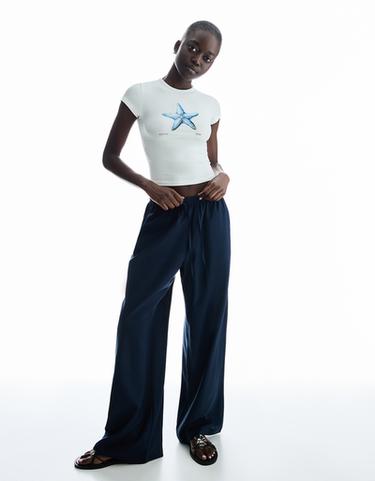 Bershka Брюки из смесового льна с эластичным поясом