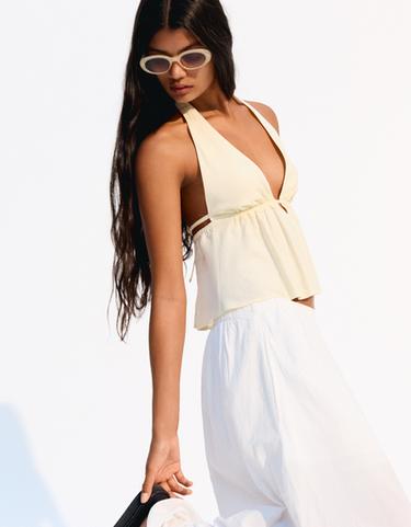 Bershka Топ из смесового льна с горловиной-халтер