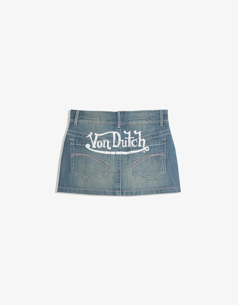 Джинсовая юбка-шорты мини с вышивкой Von Dutch
