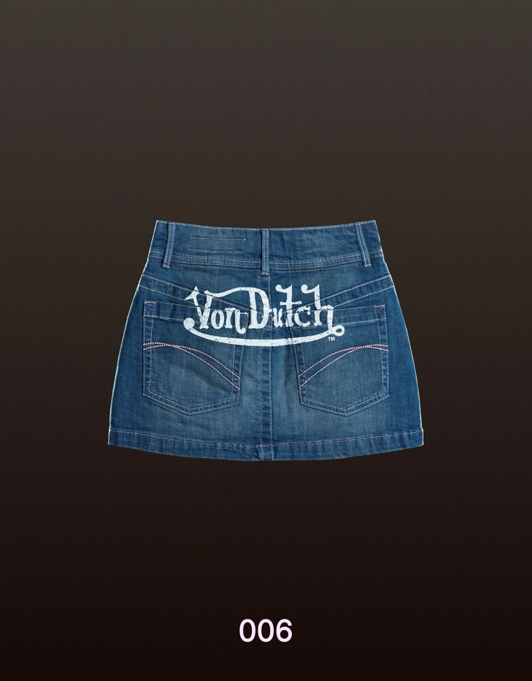 Джинсовая юбка-шорты мини с вышивкой Von Dutch
