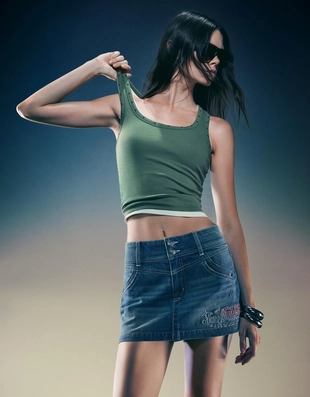 Джинсовая юбка-шорты мини с вышивкой VON DUTCH- Заказать в России