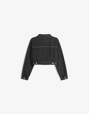 Купить Bershka Укороченная джинсовая куртка с заклёпками