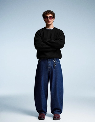 Black|7318/623 - Bershka Свитер платочной вязки из смесовой пряжи с шерстью