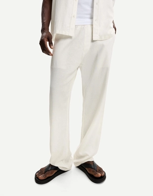 Джоггеры из смесового льна с широкими штанинами- Заказать в России