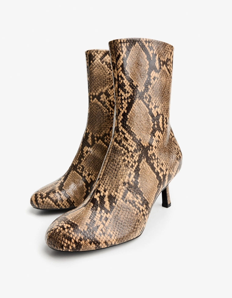 Animal print high-heel ankle boots