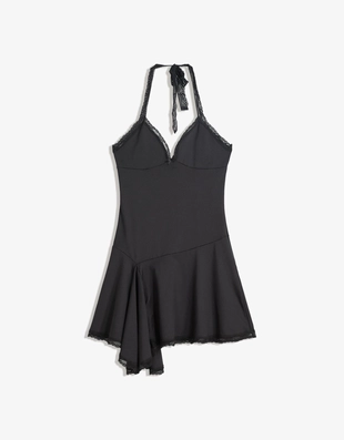 Мини-платье на бретелях с кружевом- Заказать в России