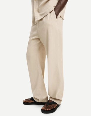 Джоггеры из смесового льна с широкими штанинами- Заказать в России