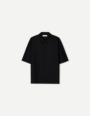 Black|1229/721 - Bershka Рубашка из смесового льна с короткими рукавами