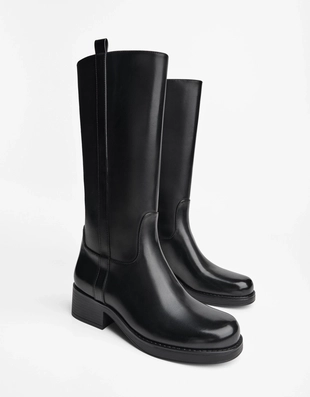 Сапоги до колена на низком каблуке- Заказать в России