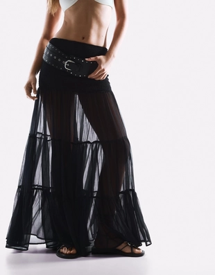 Black|0985/323 - Bershka Плиссированная юбка макси