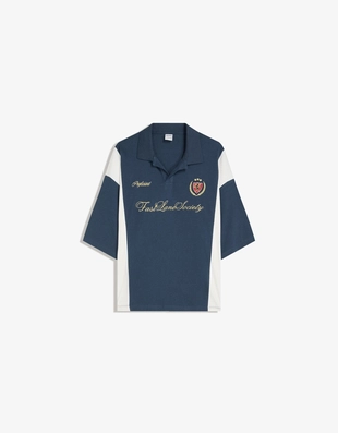 Blue|8041/443 - Bershka Поло геометрического кроя с короткими рукавами и принтом