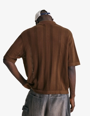 Brown|8240/623 - Bershka Поло с рельефным ажурным узором