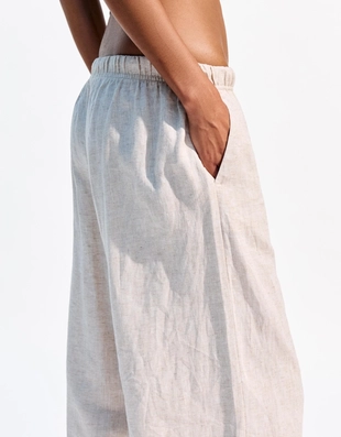 Брюки из смесового льна с эластичным поясом- Заказать в России