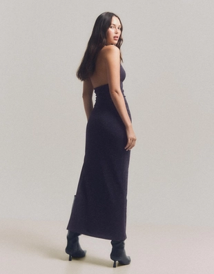 Блестящее платье миди с горловиной халтер- Заказать в России