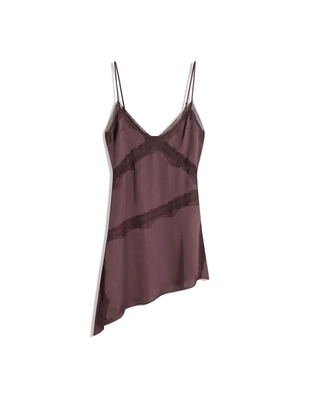 Мини-платье асимметричного кроя из сатина с кружевом- Заказать в России