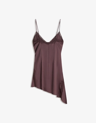 Мини-платье асимметричного кроя из сатина с кружевом- Заказать в России