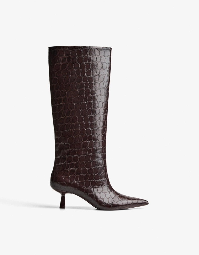 Embossed kitten-heel boots