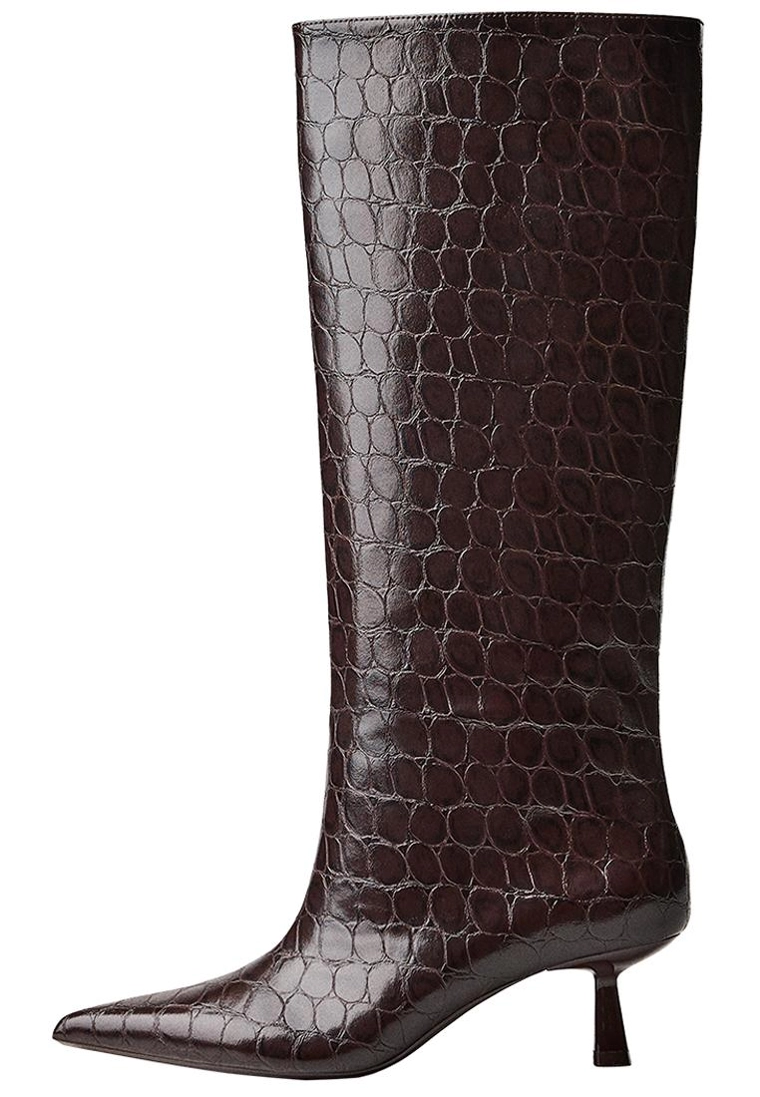 Embossed kitten-heel boots