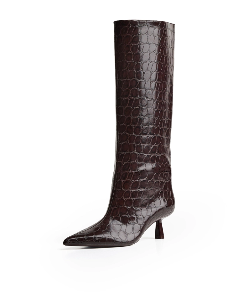 Embossed kitten-heel boots