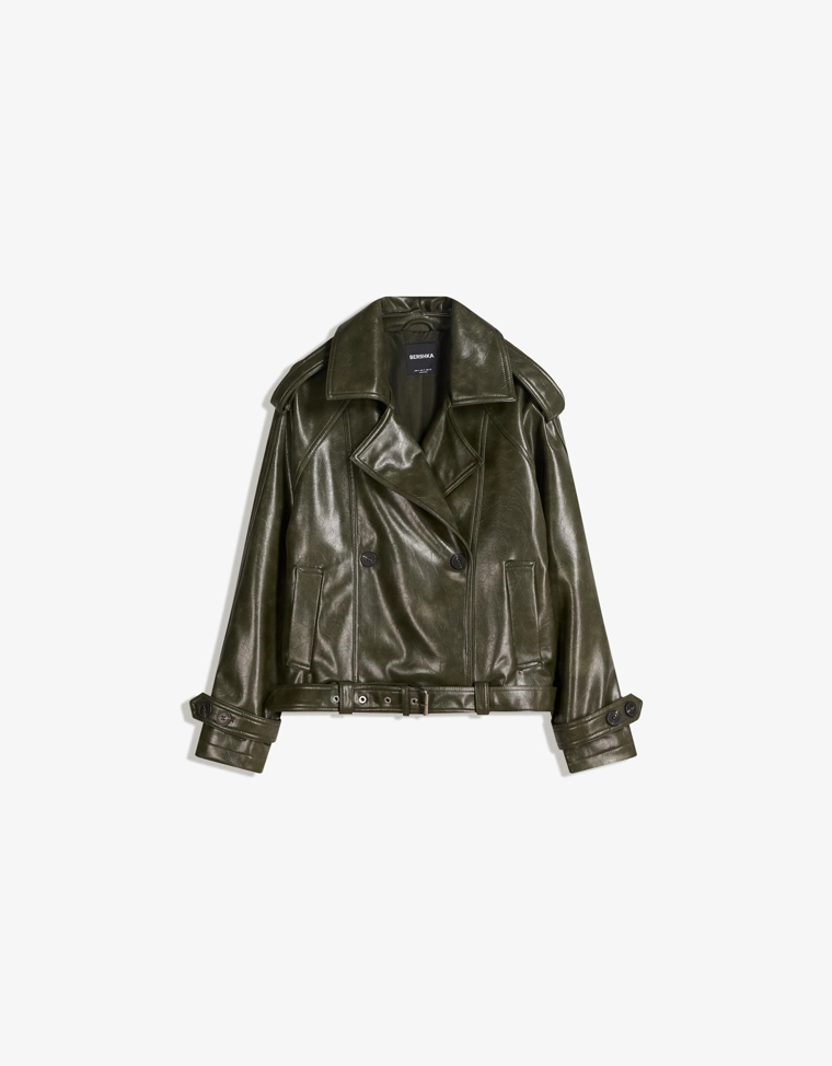 Короткая куртка-тренч из искусственной кожи