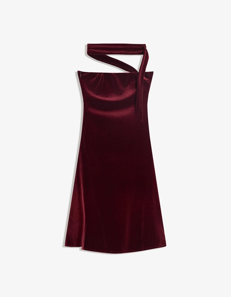 Мини-платье с вырезом бандо из бархата с платком