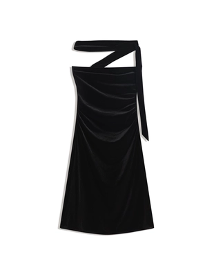 Мини-платье с вырезом бандо из бархата с платком- Заказать в России