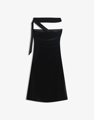 Мини-платье с вырезом бандо из бархата с платком- Заказать в России