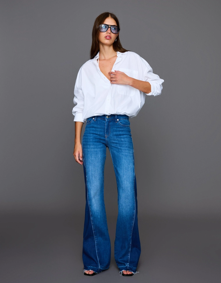 Джинсы клеш с контрастом