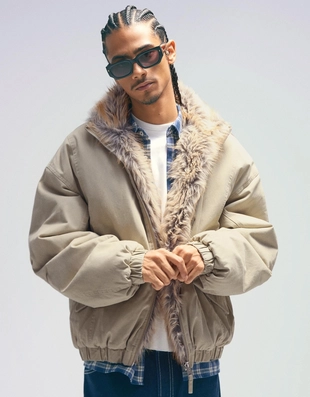 Куртка с лацканами из искусственного меха- Заказать в России