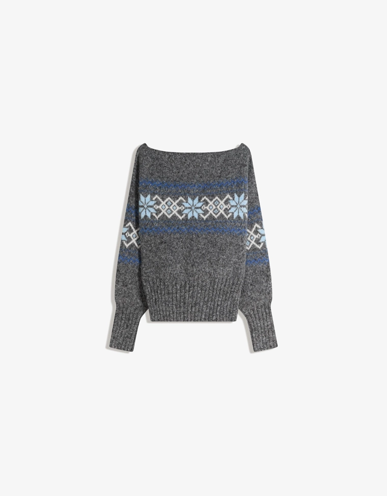 Жаккардовый свитер с открытыми плечами