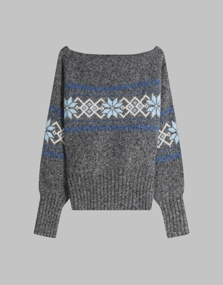 Жаккардовый свитер с открытыми плечами