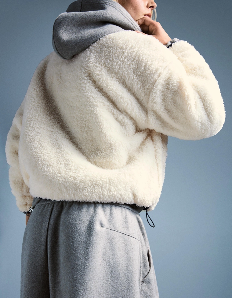 Свитер на молнии с эффектом овчины и регулируемым низом