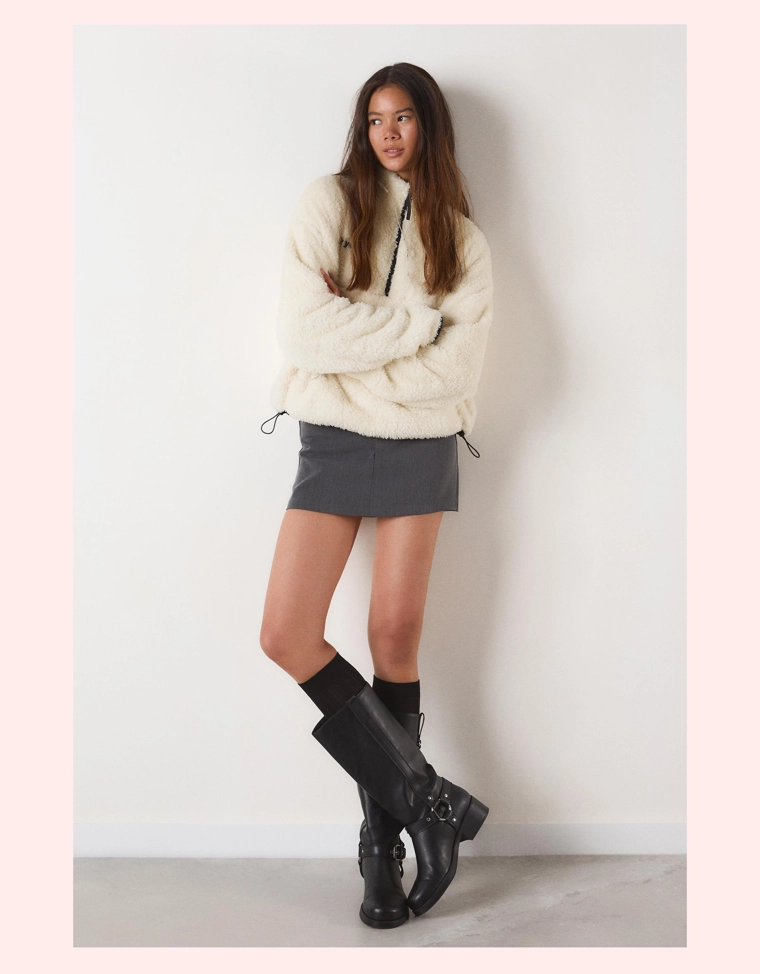 Свитер на молнии с эффектом овчины и регулируемым низом